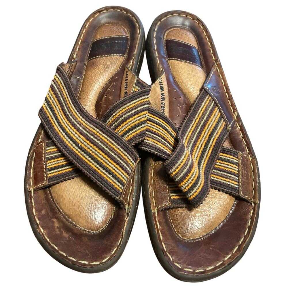 Born Womens Woven Fabric Criss Cross Slides Size 9 Brown Multi-Color